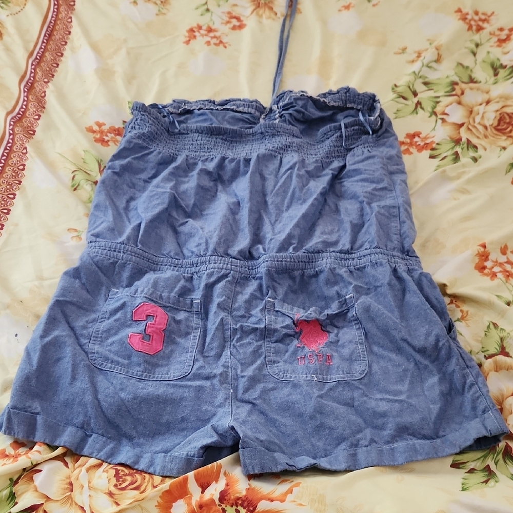 U.S. Polo Assn. Women's Denim Cargo Shorts with Pink Accents